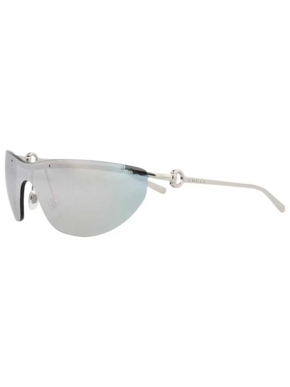 New Gucci Women's Sunglasses Shield Wrap Metal Frame Silver Silver Silver